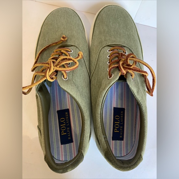Polo Ralph Lauren Vaughn Men 8.5D Olive Green Twill Sneakers Low Top Shoes #0057 - Picture 9 of 9